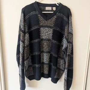 Vintage Black and Gray V-Neck Sweater